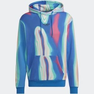 adidas Men's Hyperreal Allover Print Hoodie HK5142 Blue Size Small